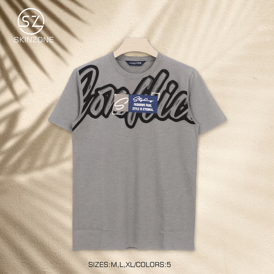Grey Tee With Oversized Graffiti-Style Script And “Style Is Eternal” Quote Patch