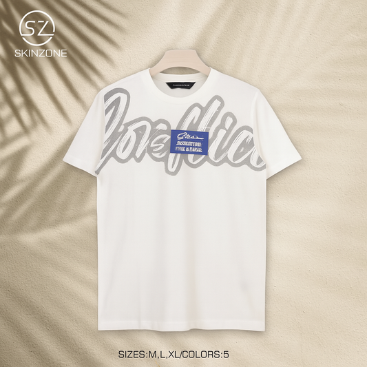 White Tee With Oversized Graffiti-Style Script And “Style Is Eternal” Quote Patch