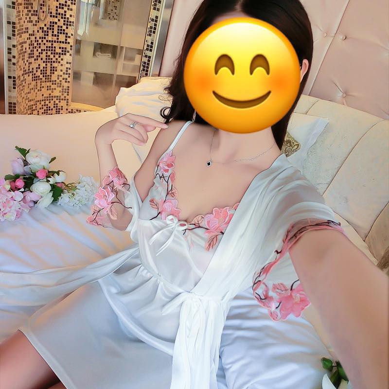 Women's Satin Nightdress & Robe Set – Floral Embroidered White