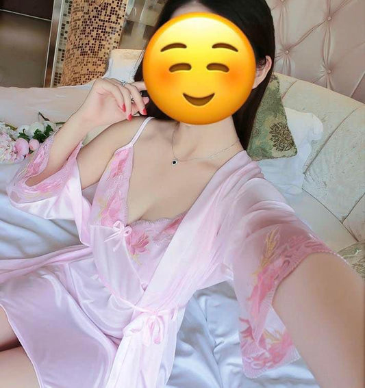 Women's Satin Nightdress & Robe Set – Floral Embroidered pink