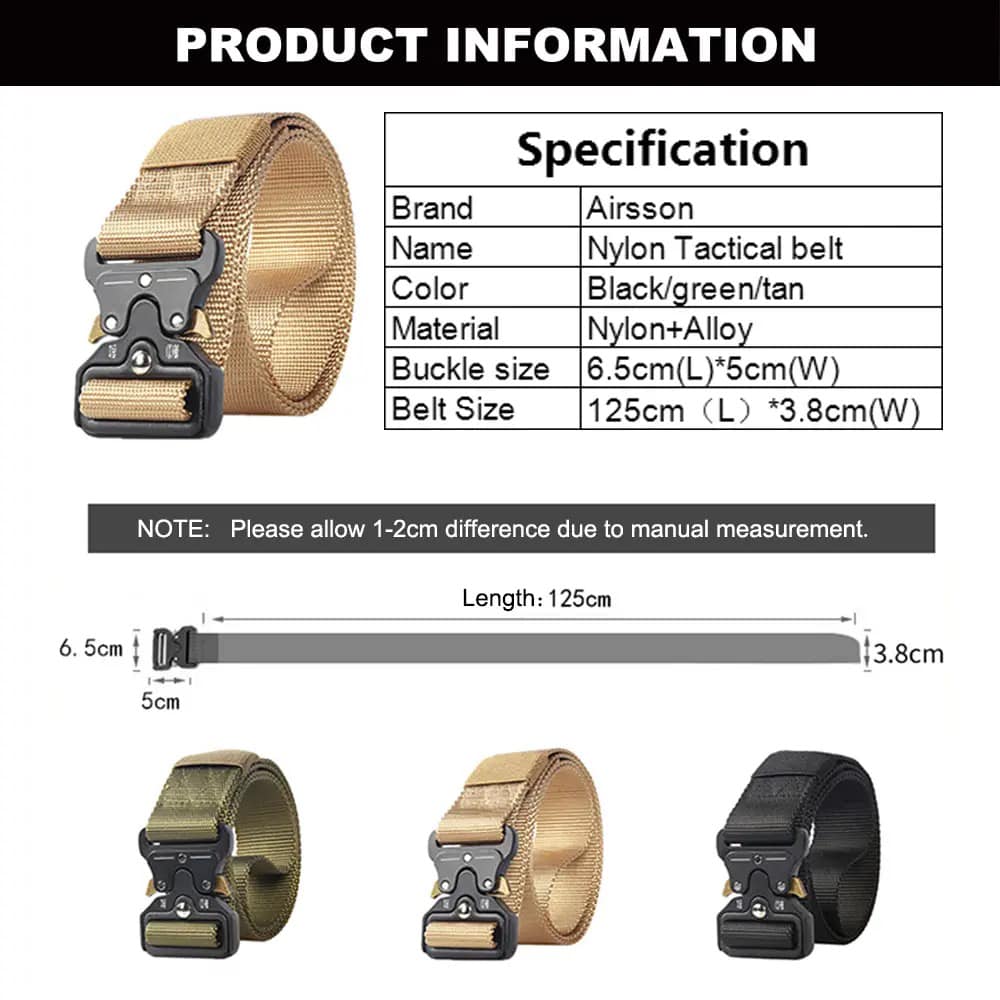 Heavy-Duty Nylon Tactical Belt – Quick-Release Buckle (125cm)