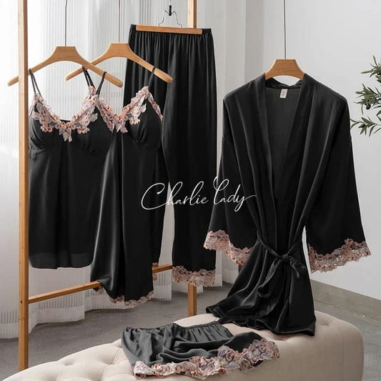 5-Piece Satin Lace Sleepwear Set for Women