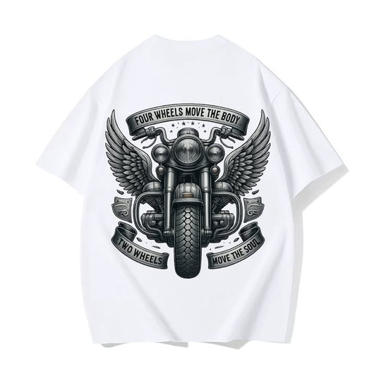 Two Wheels Move The Soul Biker Graphic T-Shirt In White Cotton