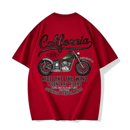 California Motorcycle Graphic T-Shirt In Red Cotton For Biker Style