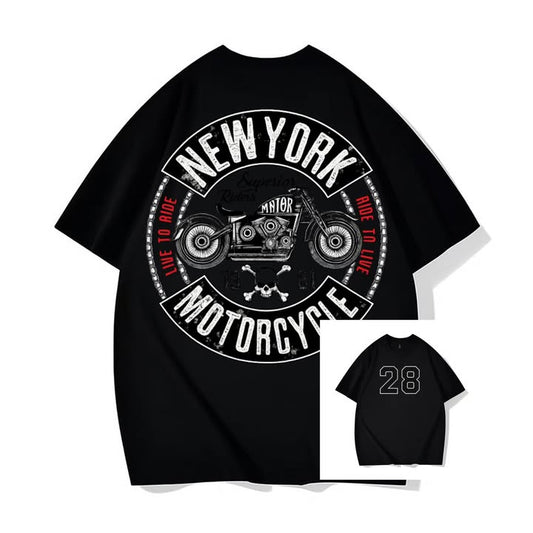 New York Motorcycle Graphic T-Shirt In Black Cotton With Retro Design