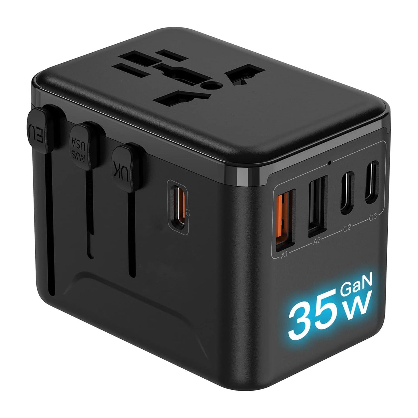 35W Universal Travel Adapter With USB C And Quick Charge Ports