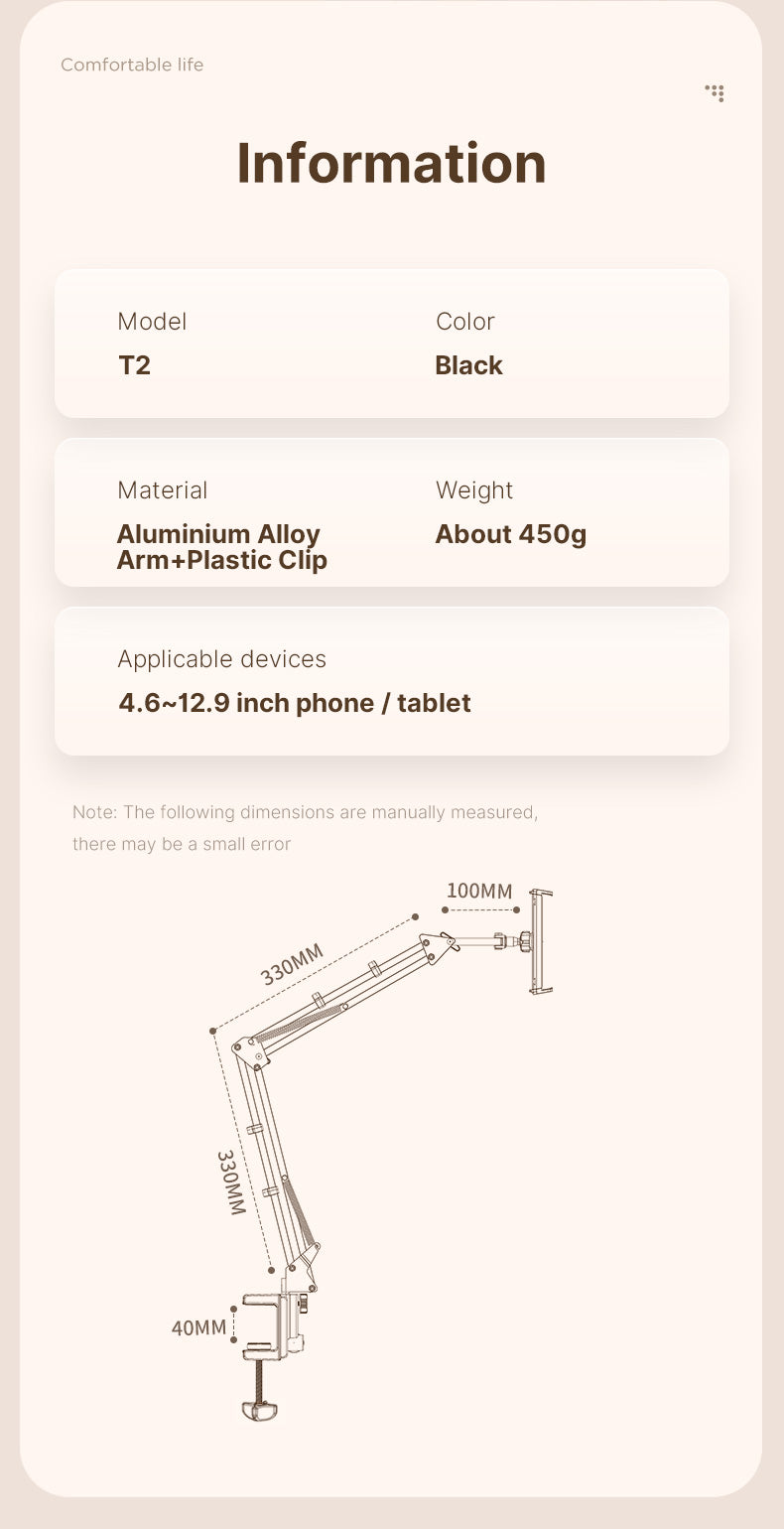 Adjustable Phone Holder Arm Stand – 360° Rotating Long Arm with Desk Clamp