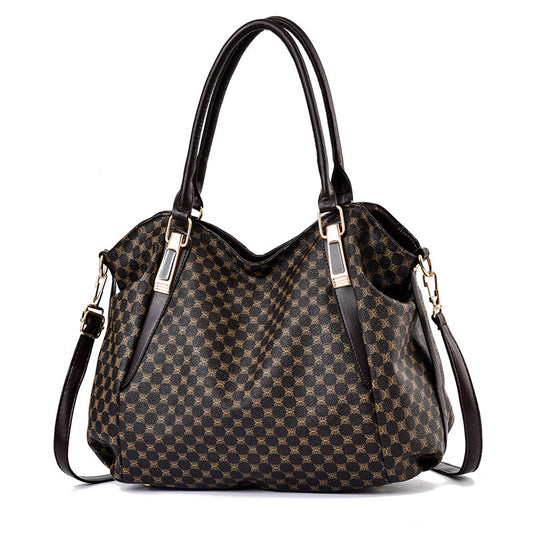 Elegant Monogram Print Tote Bag – Brown with Black