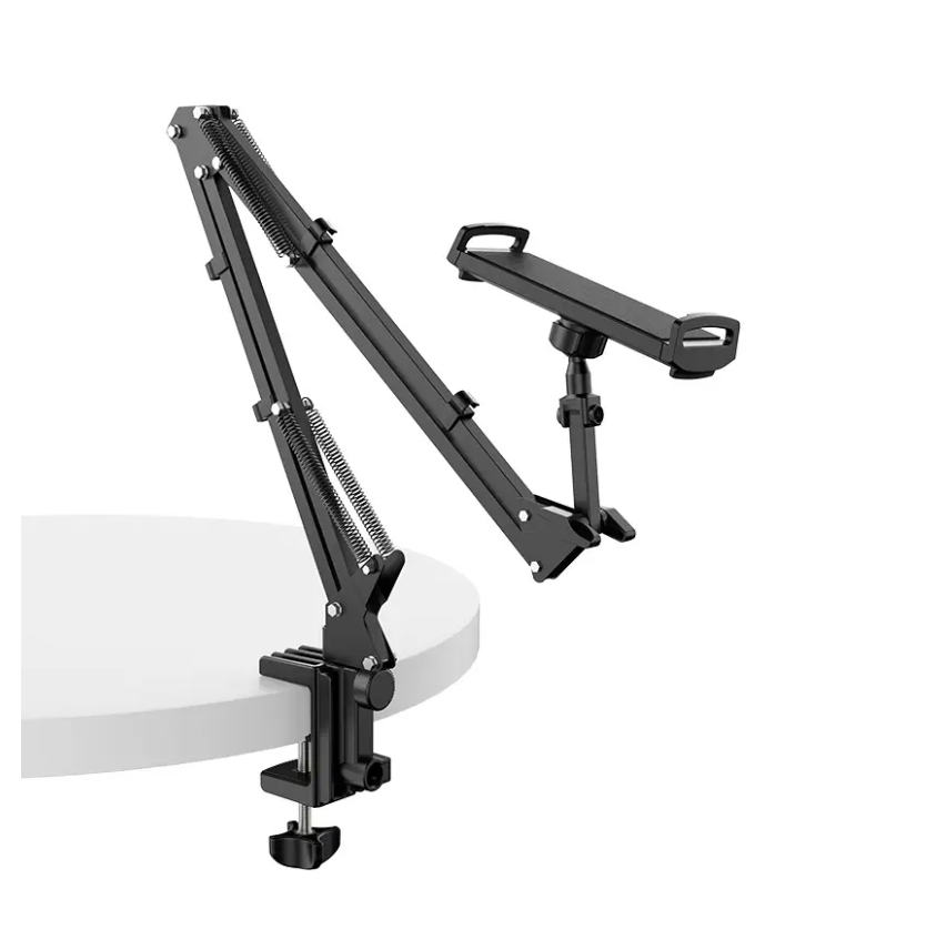 Adjustable Phone Holder Arm Stand – 360° Rotating Long Arm with Desk Clamp