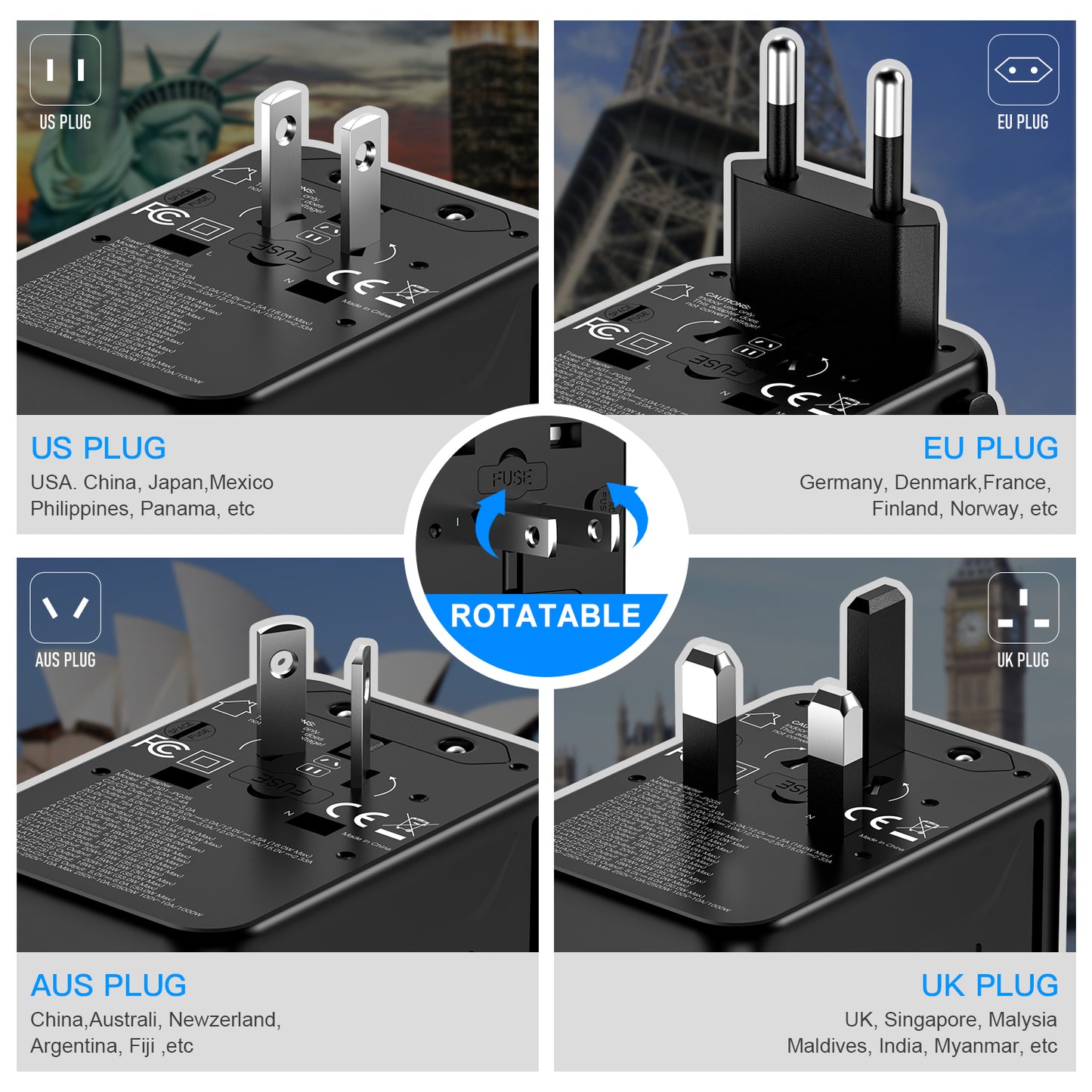 35W Universal Travel Adapter With USB C And Quick Charge Ports