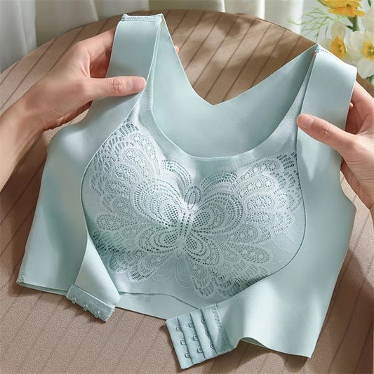Wireless Lace Bra With Wide Strap And Back Support Design