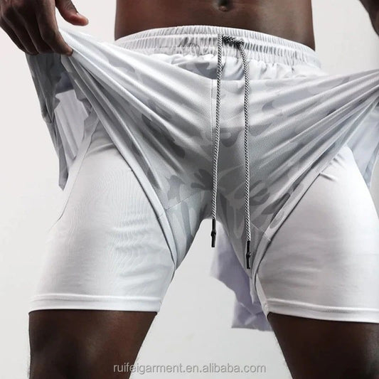 2-in-1 Gym Shorts – Built-in Compression Liner with Phone Pocket & Towel Loop