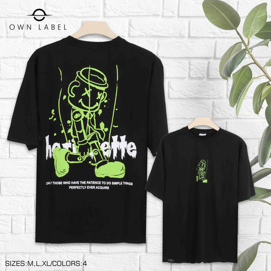 Graphic Tee With Puppet Print And Motivational Quote