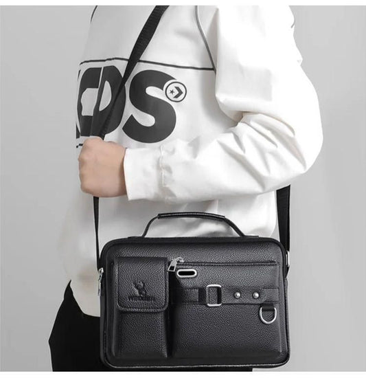 Men's Multi-Pocket PU Leather Sling Bag