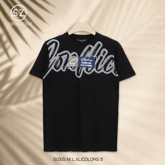 Black Tee With Oversized Graffiti-Style Script And “Style Is Eternal” Quote Patch