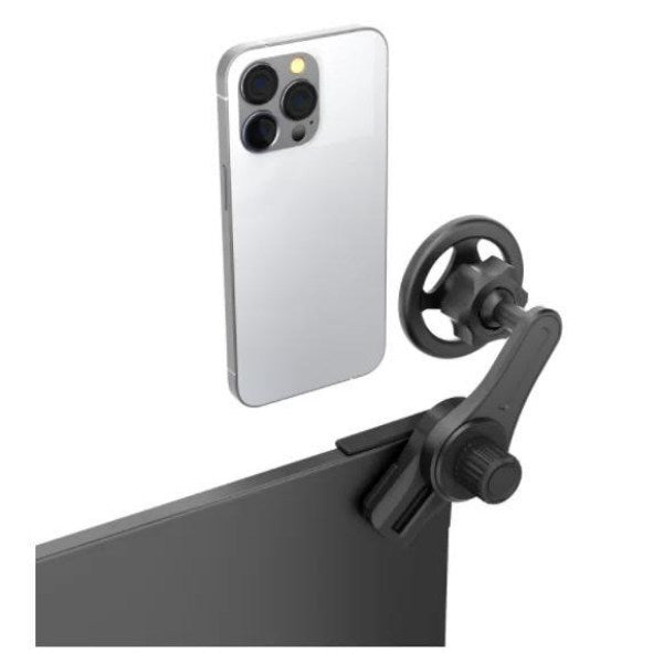 Rotating Steering Wheel Phone Holder - Clip-On Mount for Laptop or Monitor Edge