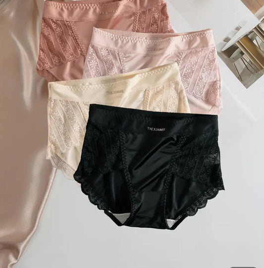 4pcs Satin Lace Mid-Waist Panties – Elegant & Comfortable Everyday Wear