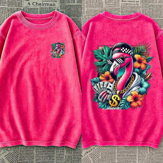 Hip-Hop Flamingo Graphic Coton Tshirt – Bold Streetwear Vibes in Neon Pink