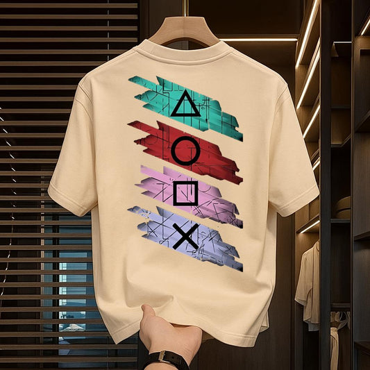 Beige Gamer Tee With "Game Over" Print And PlayStation-Inspired Design 260GSM