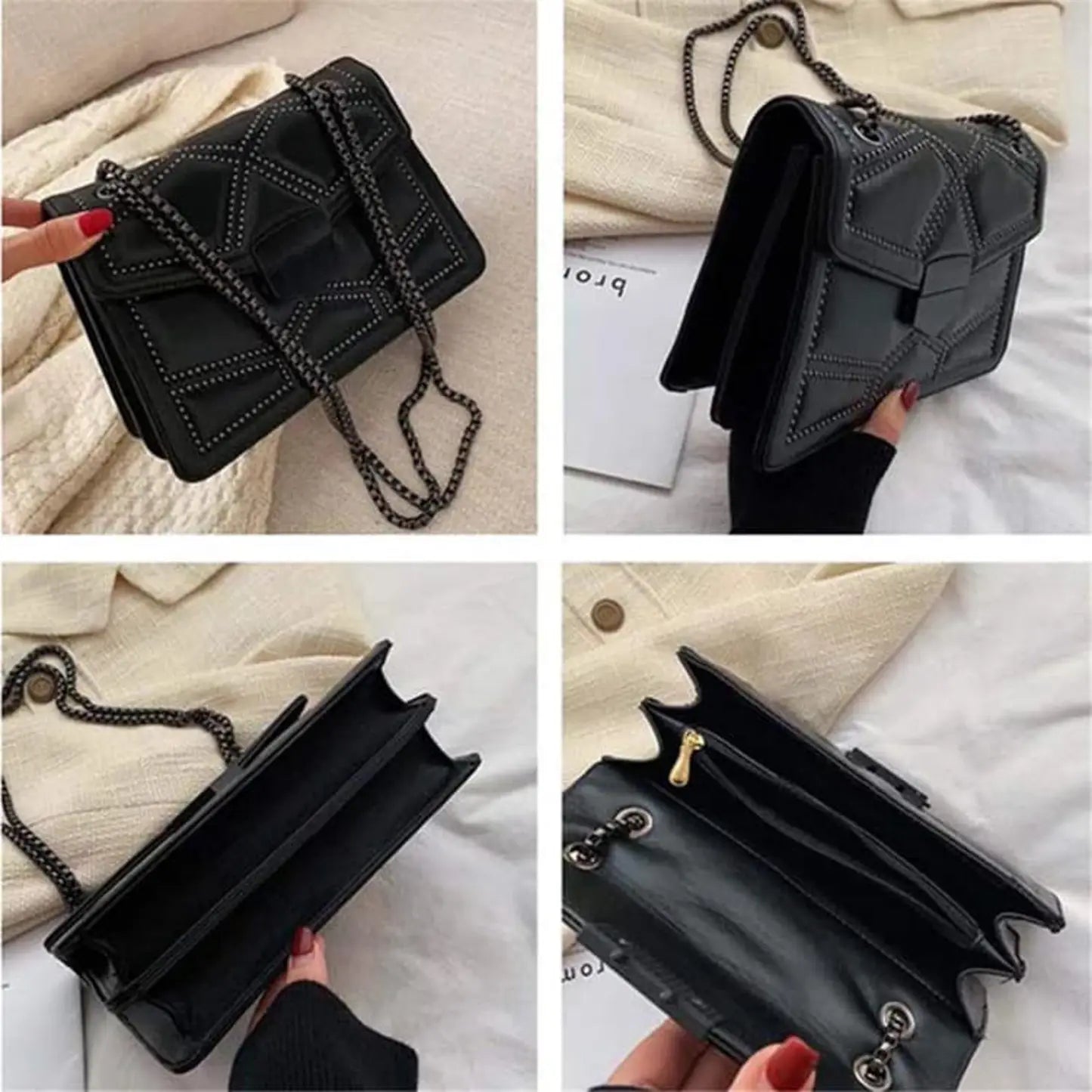 Women's Designer-Inspired Crossbody Bag Geometric Studded with Chain Strap