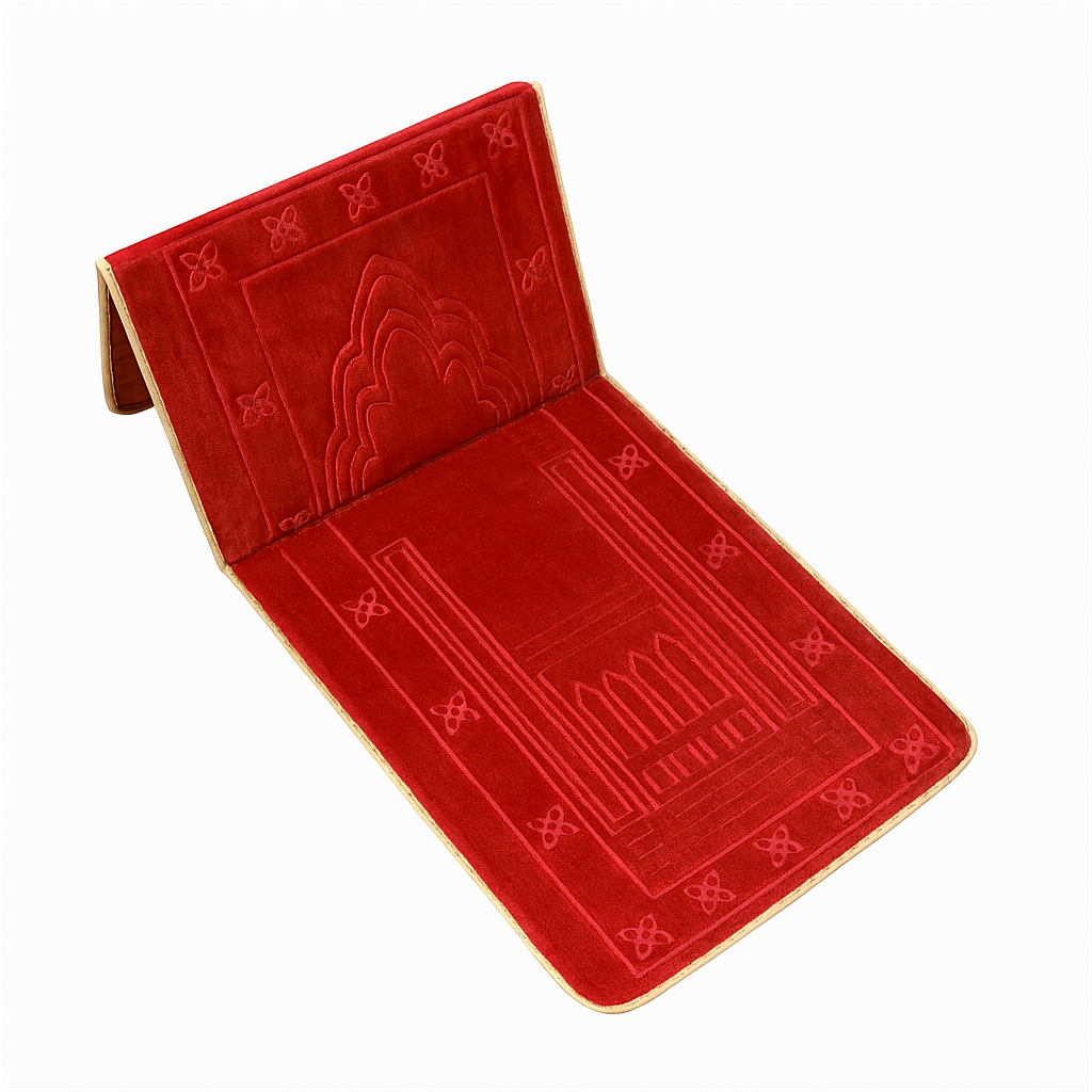 Foldable Velvet Prayer Mat with Back Support