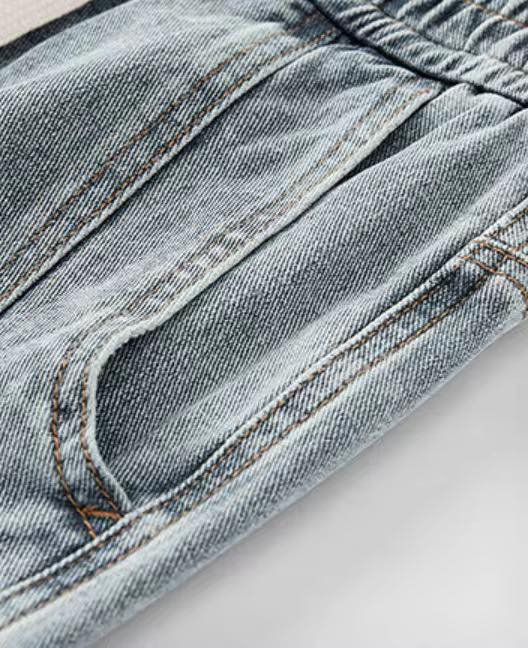 Light Wash Denim Joggers With Drawstring Waist And Tapered Cuffs