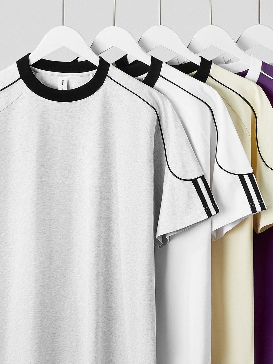 Cotton Athletic Tee With Stripe Detail On Sleeves 260GSM