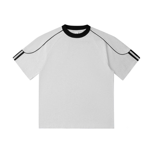 Cotton Athletic Tee With Stripe Detail On Sleeves 260GSM