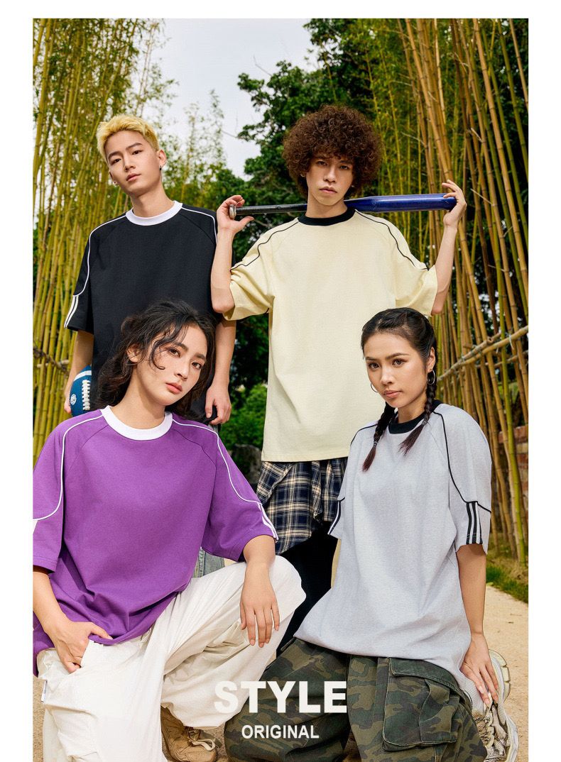 Cotton Athletic Tee With Stripe Detail On Sleeves 260GSM